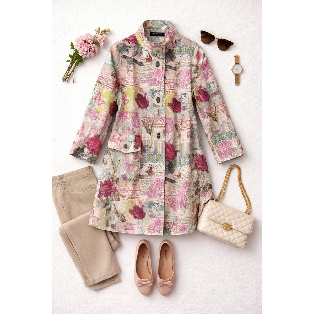 Mycra Pac Wms Rain Jacket 2X Multicolor Floral Botanical Postcard Art Travel